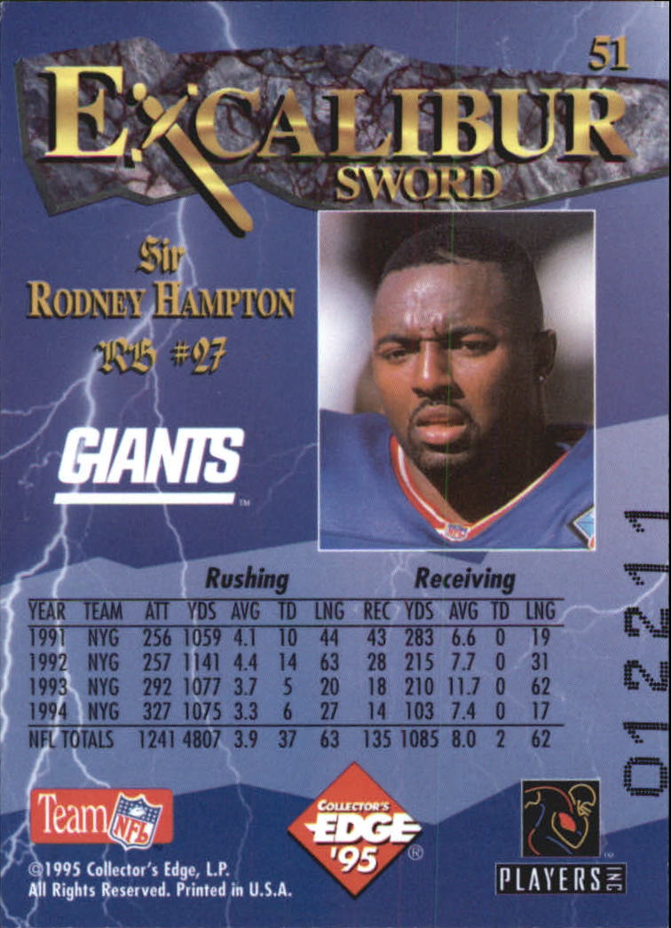 1995 Excalibur #51 Rodney Hampton back image