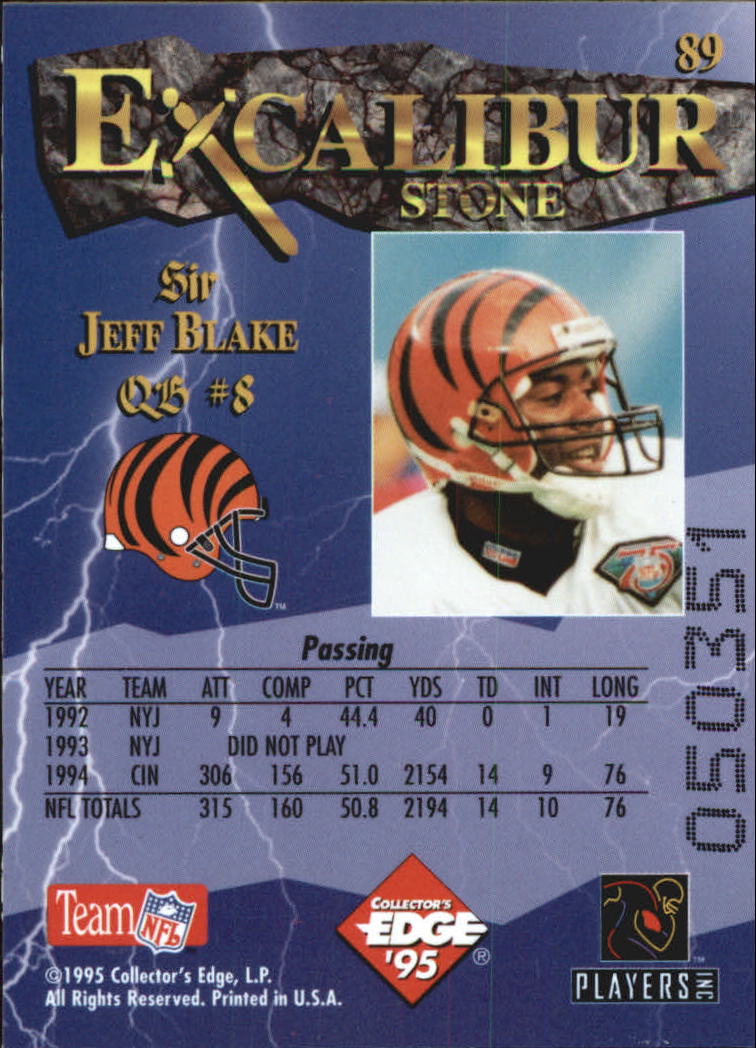 1995 Excalibur #89 Jeff Blake RC back image
