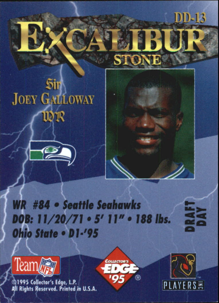 1995 Excalibur Challengers Draft Day Rookie Redemption Prizes #DD13 Joey Galloway back image