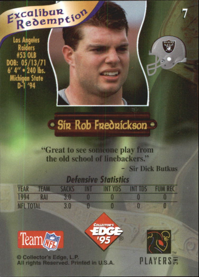 1995 Excalibur Rookie Roundtable Redemption Gold #7 Rob Fredrickson back image