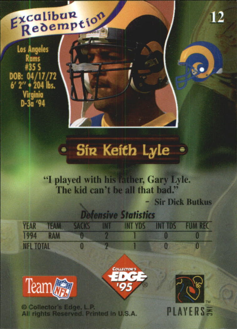 1995 Excalibur Rookie Roundtable Redemption Gold #12 Keith Lyle back image
