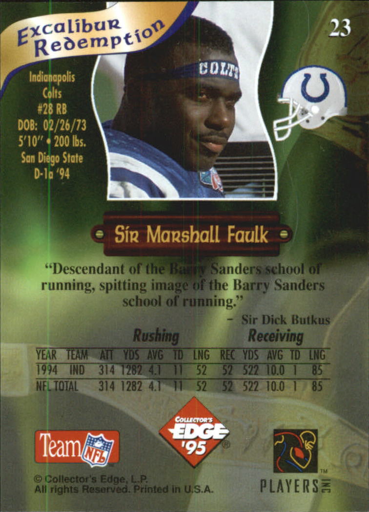 1995 Excalibur Rookie Roundtable Redemption Gold #23 Marshall Faulk back image