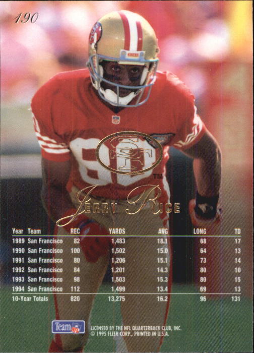 1995 Flair #190 Jerry Rice back image