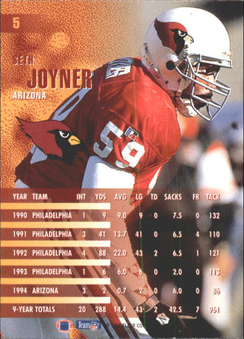 1995 Fleer #5 Seth Joyner back image