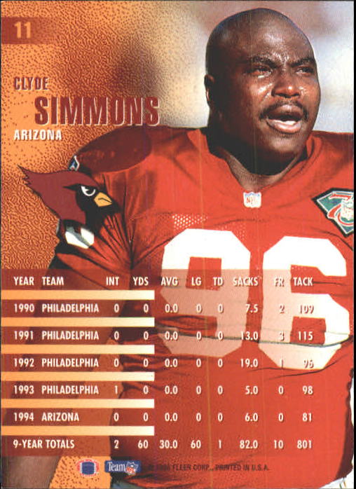 1995 Fleer #11 Clyde Simmons back image