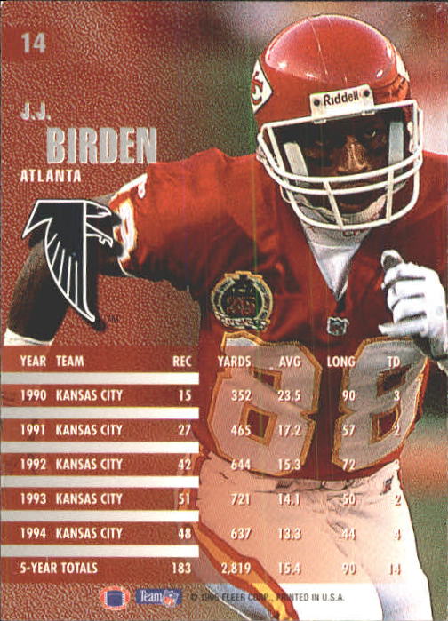 1995 Fleer #14 J.J. Birden back image