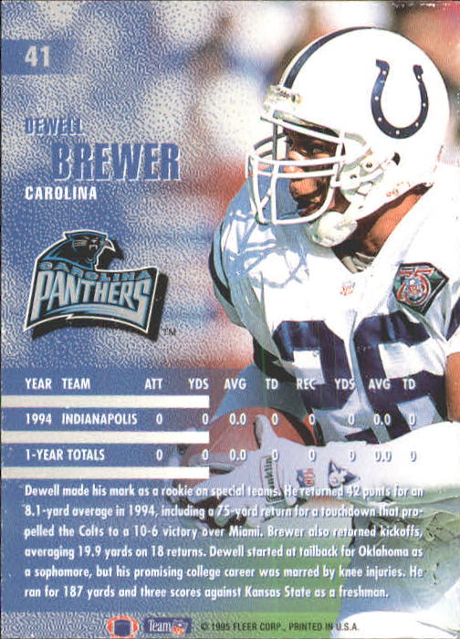 1995 Fleer #41 Dewell Brewer RC back image