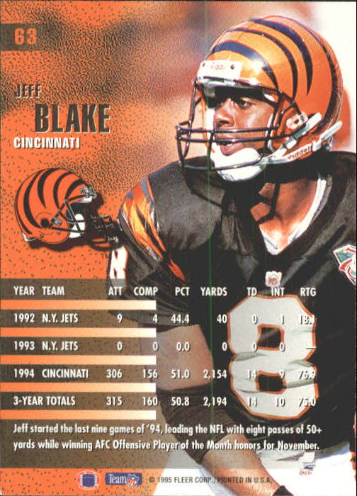 1995 Fleer #63 Jeff Blake RC back image