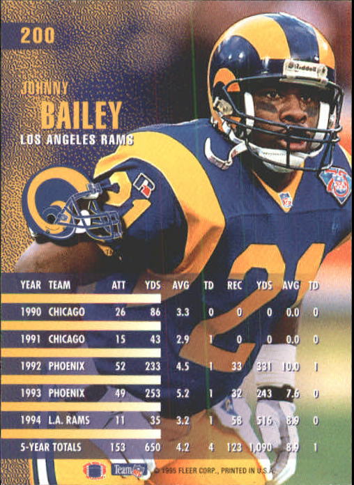 1995 Fleer #200 Johnny Bailey back image