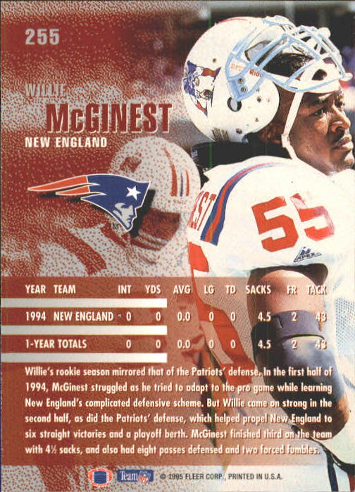 1995 Fleer #255 Willie McGinest back image