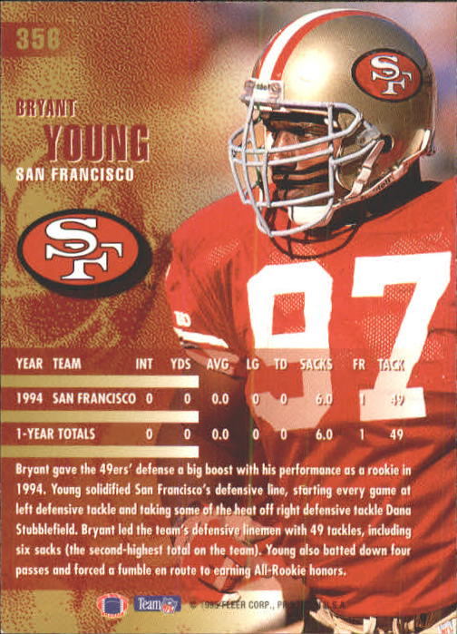1995 Fleer #356 Bryant Young back image