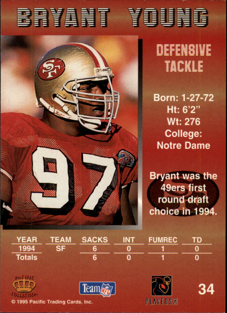 1995 Pacific #34 Bryant Young back image