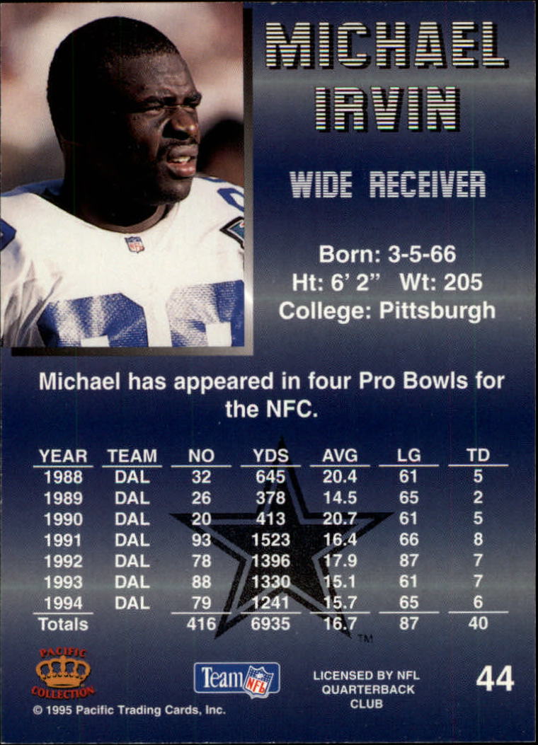 1995 Pacific #44 Michael Irvin back image