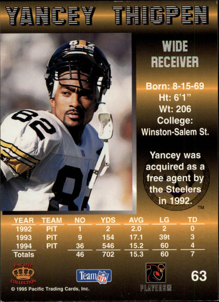 1995 Pacific #63 Yancey Thigpen RC back image