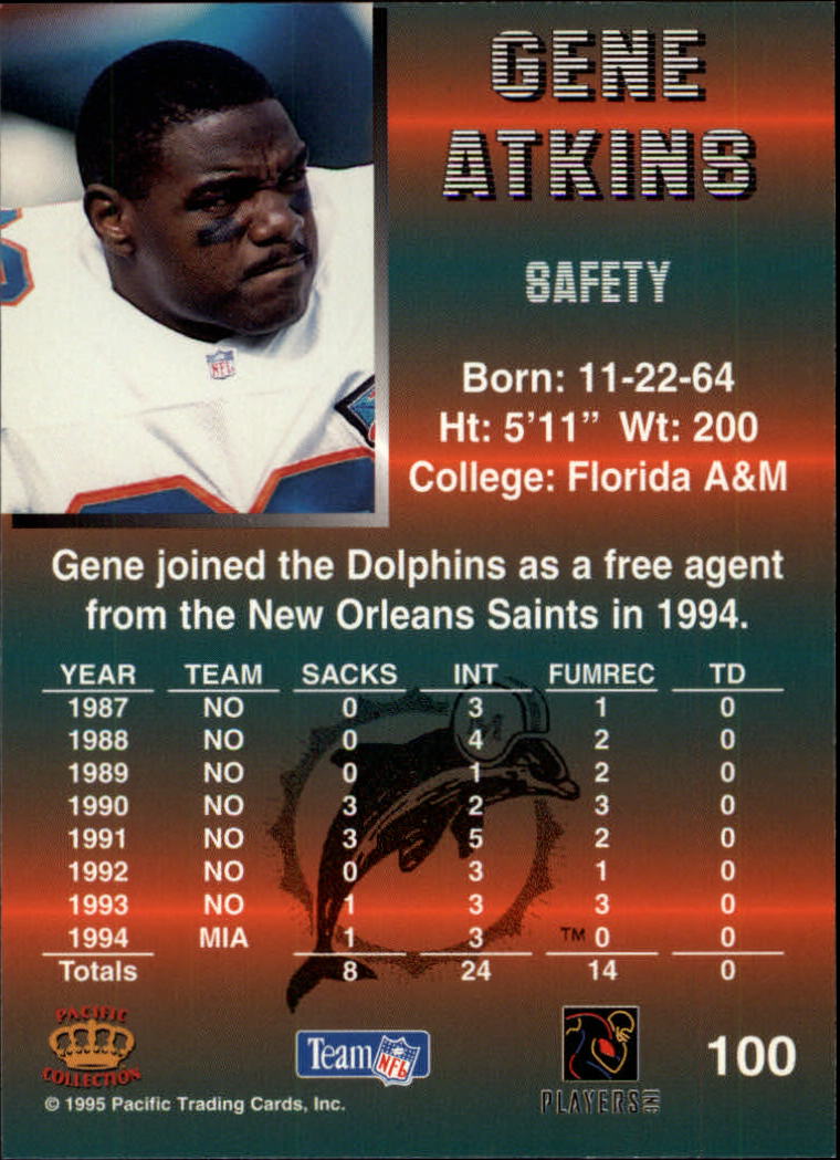 1995 Pacific #100 Gene Atkins back image