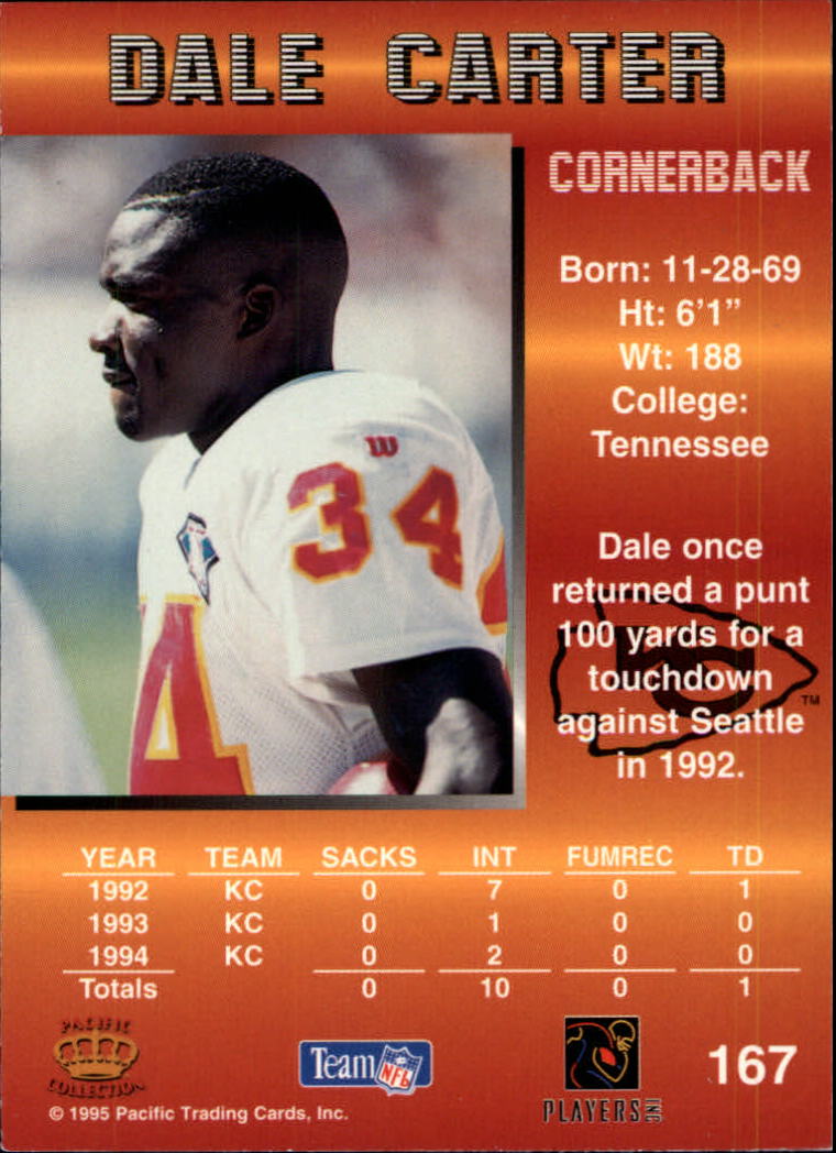 1995 Pacific #167 Dale Carter back image