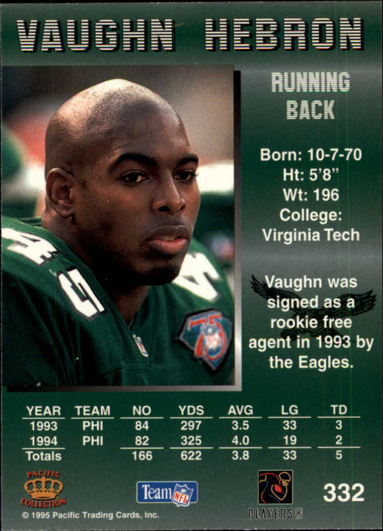1995 Pacific #332 Vaughn Hebron back image