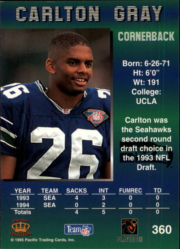 1995 Pacific #360 Carlton Gray back image