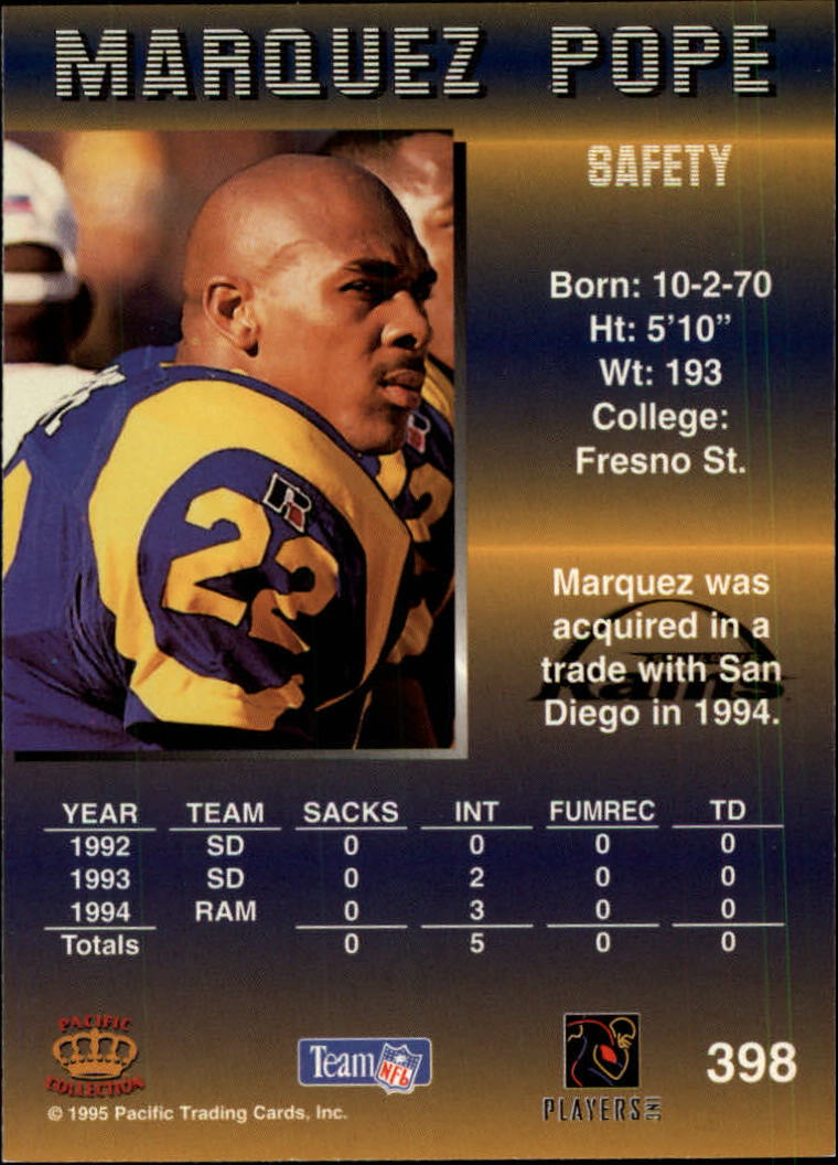 1995 Pacific #398 Marquez Pope back image