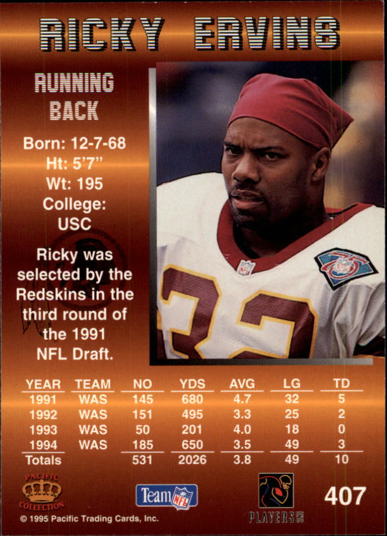1995 Pacific #407 Ricky Ervins back image
