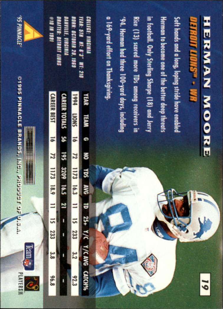 1995 Pinnacle #19 Herman Moore back image