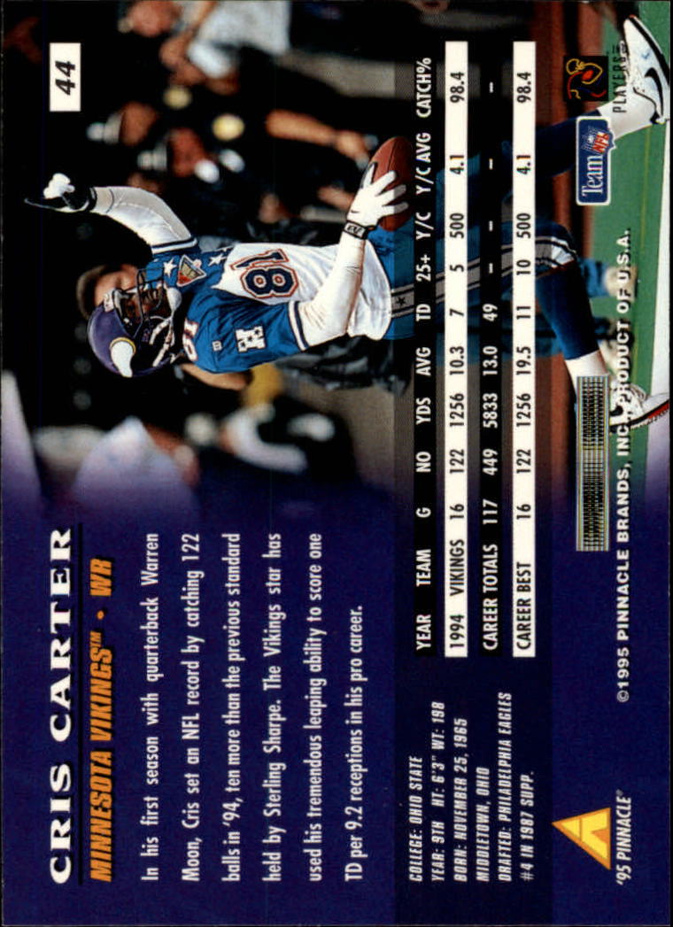 1995 Pinnacle #44 Cris Carter back image