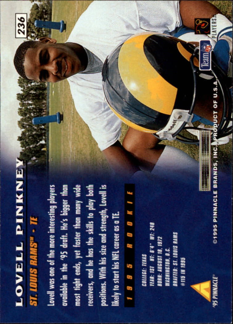 1995 Pinnacle #236 Lovell Pinkney RC back image