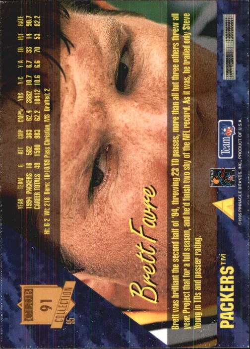 1995 Pinnacle Club Collection #91 Brett Favre back image