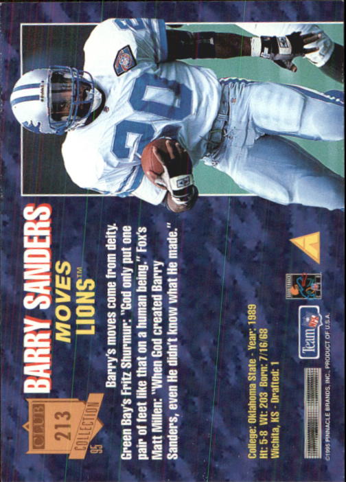 1995 Pinnacle Club Collection #213 Barry Sanders back image