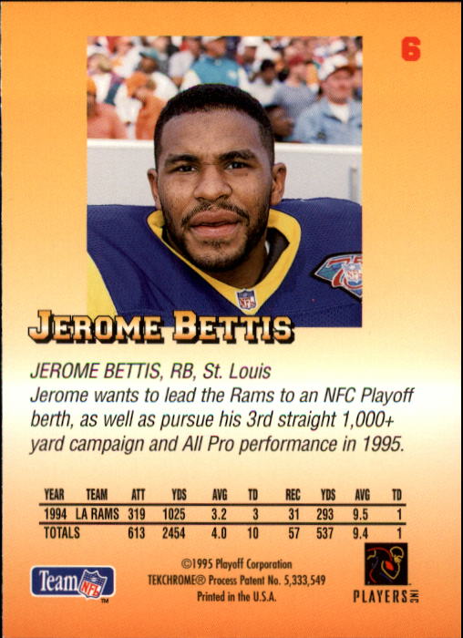 1995 Playoff Prime #6 Jerome Bettis back image