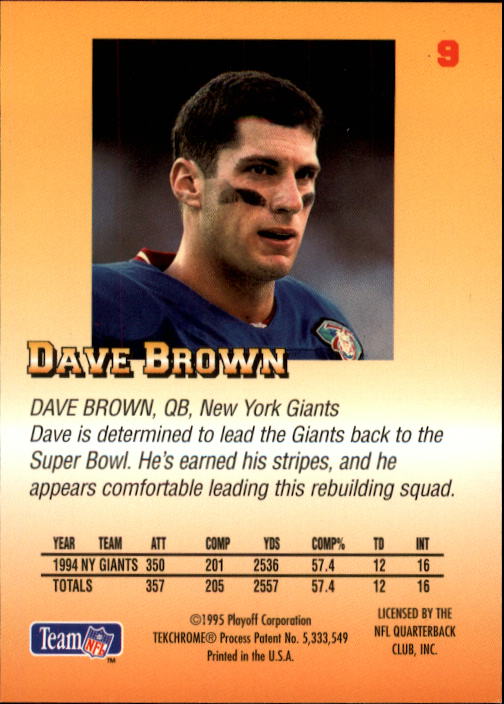 1995 Playoff Prime #9 Dave Brown back image