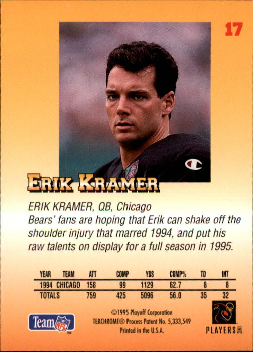 1995 Playoff Prime #17 Erik Kramer back image