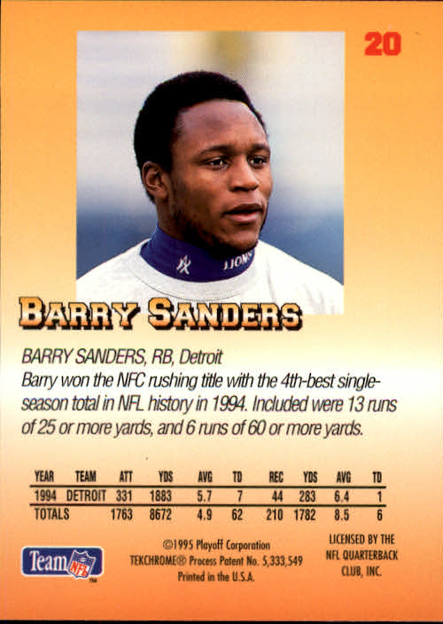 1995 Playoff Prime #20 Barry Sanders back image