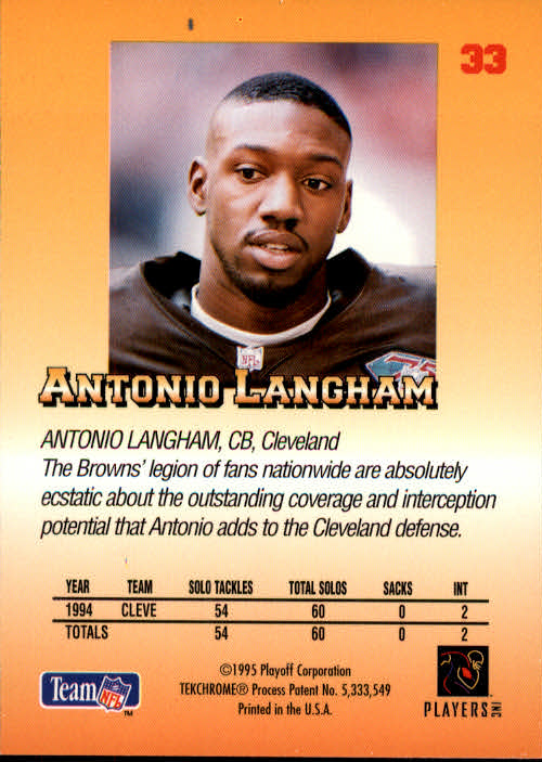 1995 Playoff Prime #33 Antonio Langham back image