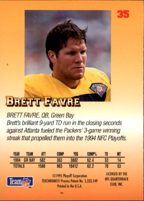 1995 Playoff Prime #35 Brett Favre back image