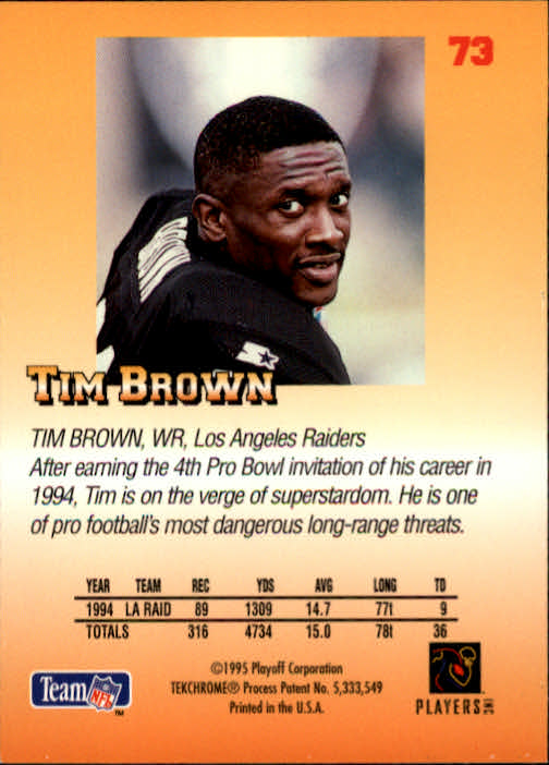 1995 Playoff Prime #73 Tim Brown back image