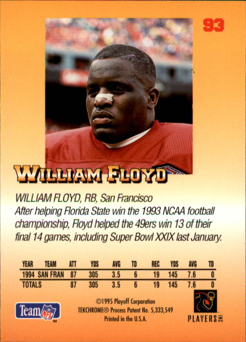 1995 Playoff Prime #93 William Floyd back image