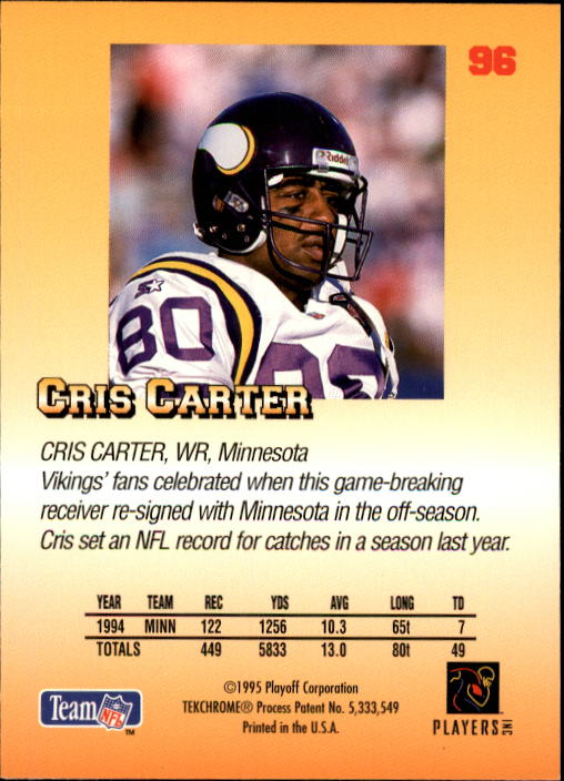 1995 Playoff Prime #96 Cris Carter back image