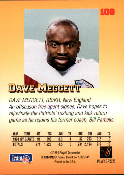 1995 Playoff Prime #108 Dave Meggett back image