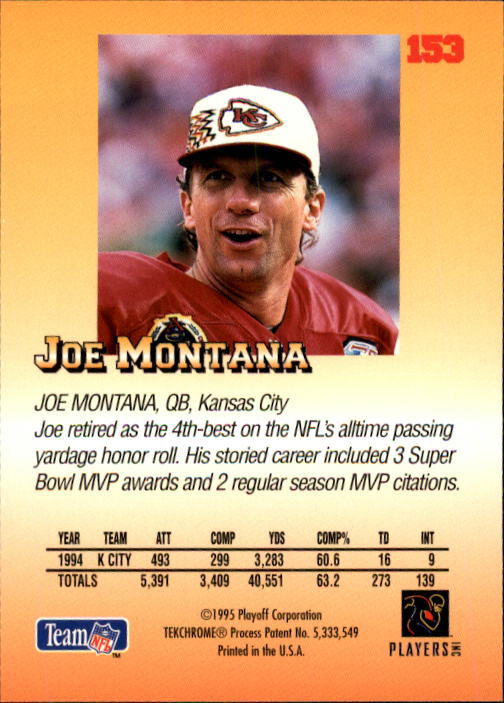 1995 Playoff Prime #153 Joe Montana back image