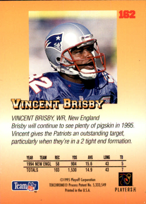 1995 Playoff Prime #162 Vincent Brisby back image