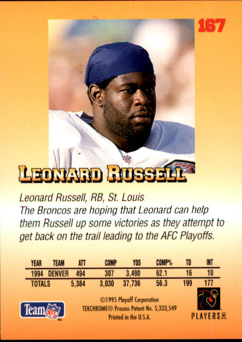1995 Playoff Prime #167 Leonard Russell back image