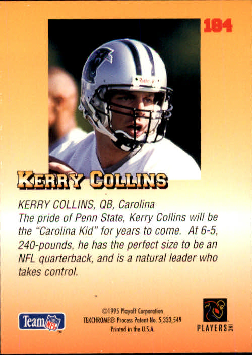1995 Playoff Prime #184 Kerry Collins RC back image