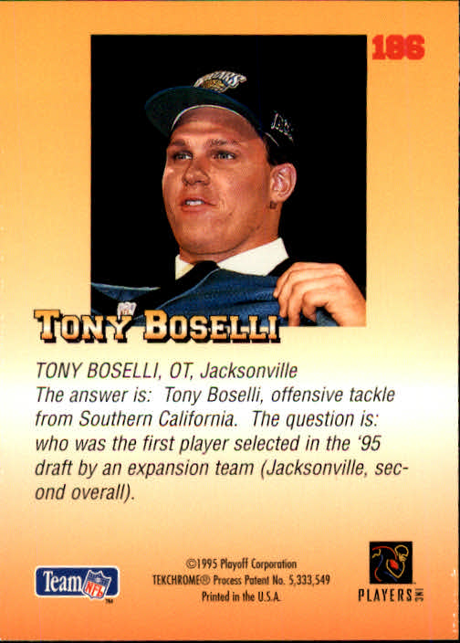 1995 Playoff Prime #186 Tony Boselli RC back image