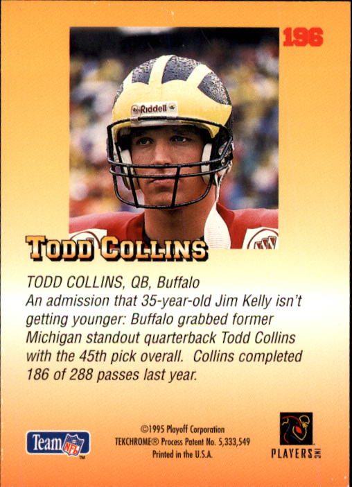 1995 Playoff Prime #196 Todd Collins RC back image