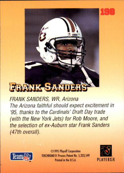 1995 Playoff Prime #198 Frank Sanders RC back image