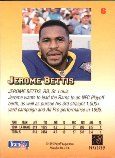 1995 Playoff Prime Minis #6 Jerome Bettis back image