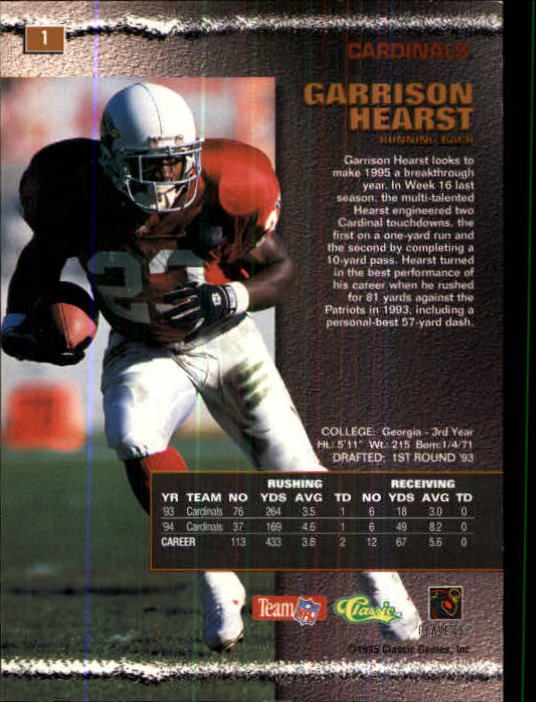 1995 Pro Line #1 Garrison Hearst back image