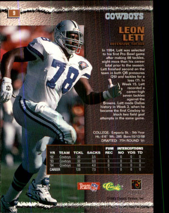 1995 Pro Line #9 Leon Lett back image