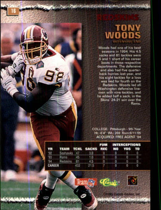 1995 Pro Line #16 Tony Woods back image